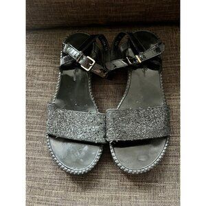 Robert Clergerie Black Patent Leather Glitter Sandals Size 40.5 (10)